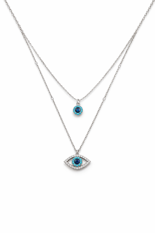 Elegant Two Layer Evil Eye Pedant Necklace For Women
