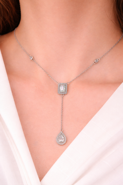 Attractive Square Pedant Silver Necklace For Women