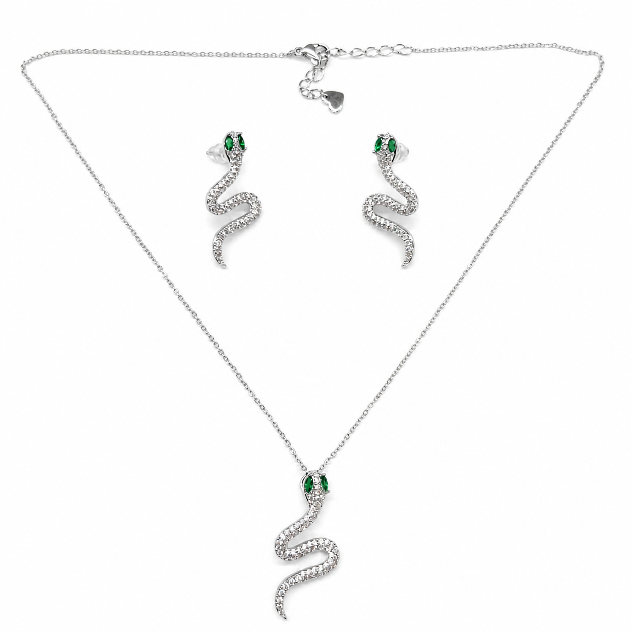 Cubic Snake Pedant Silver Necklace Set