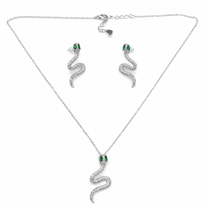 Cubic Snake Pedant Silver Necklace Set