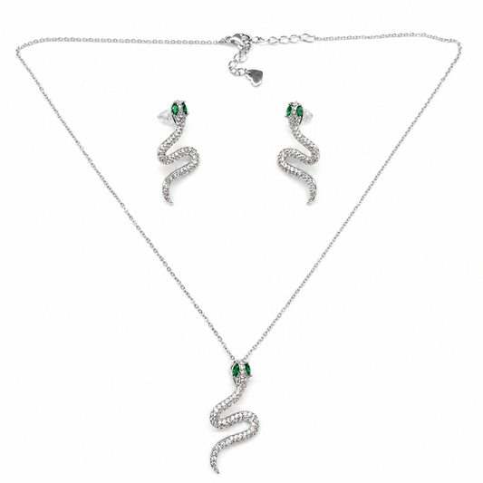 Cubic Snake Pedant Silver Necklace Set