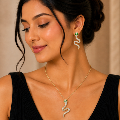 Cubic Snake Pedant Golden Necklace Set