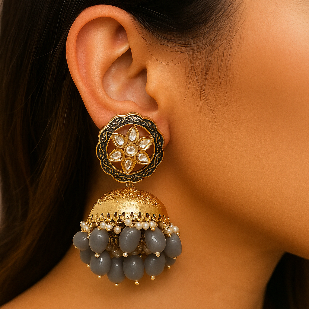 Exquisite grey jhumki earring