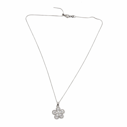 Silver white stone flower pendent chain