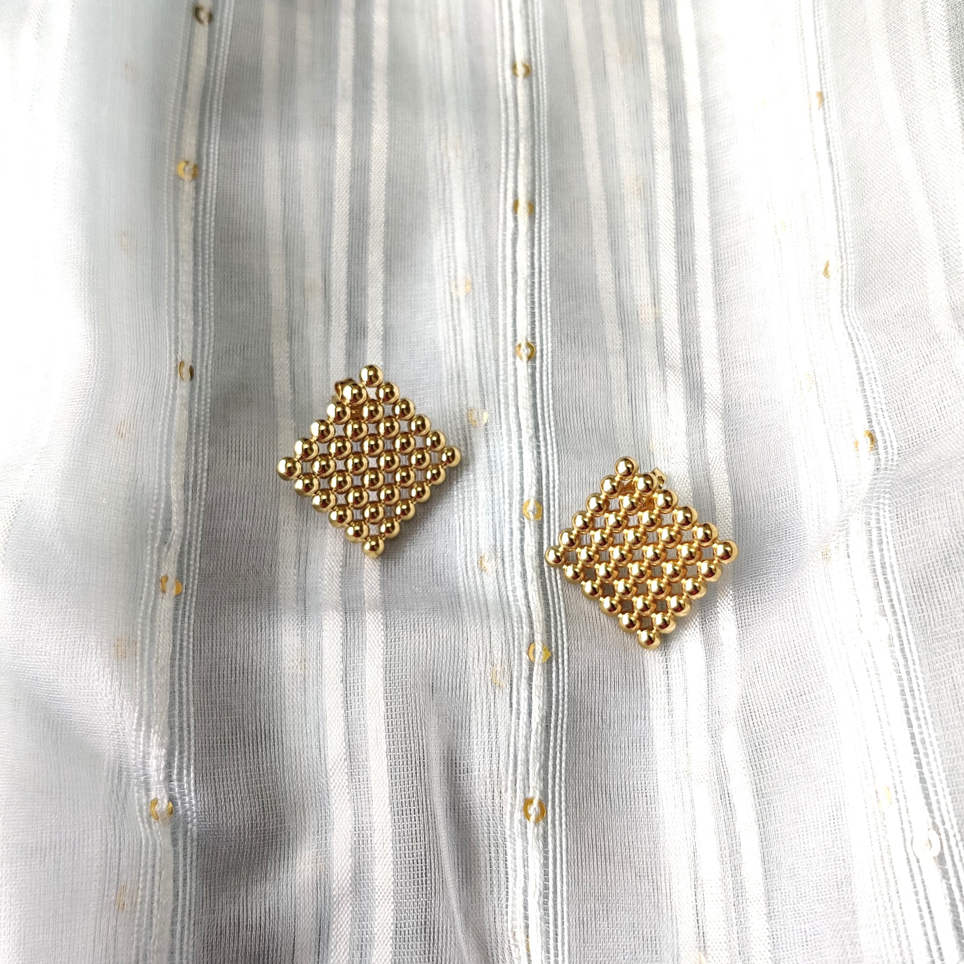 Many gold beads  squear stud earring online