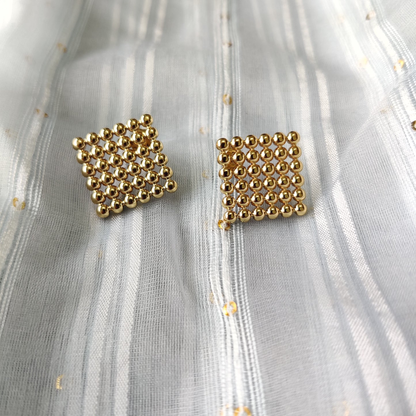 Many gold beads  squear stud earring for women