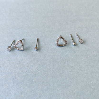 Heart shape small silver colour stud earring