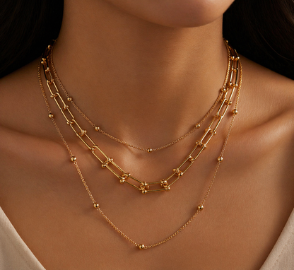 U Shaped Gold Necklace and Small Beads Chain