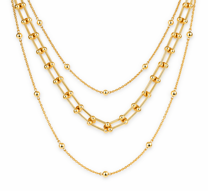 U Shaped Gold Necklace and Small Beads Chain