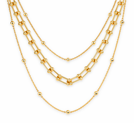 U Shaped Gold Necklace and Small Beads Chain