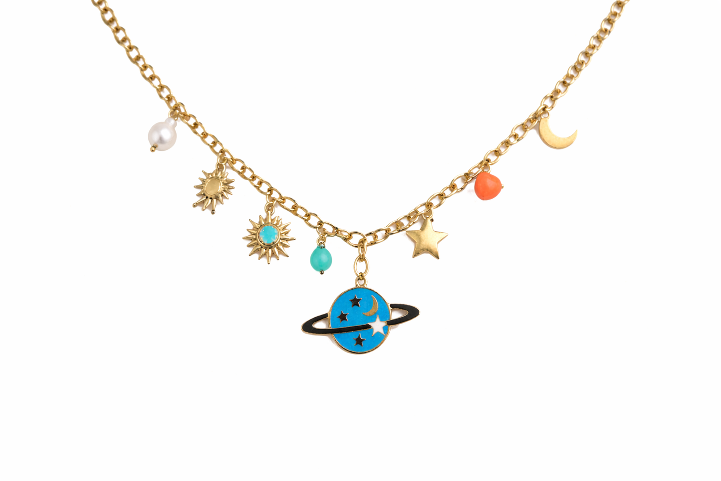 Sun star or planet  show charm necklace for little girls