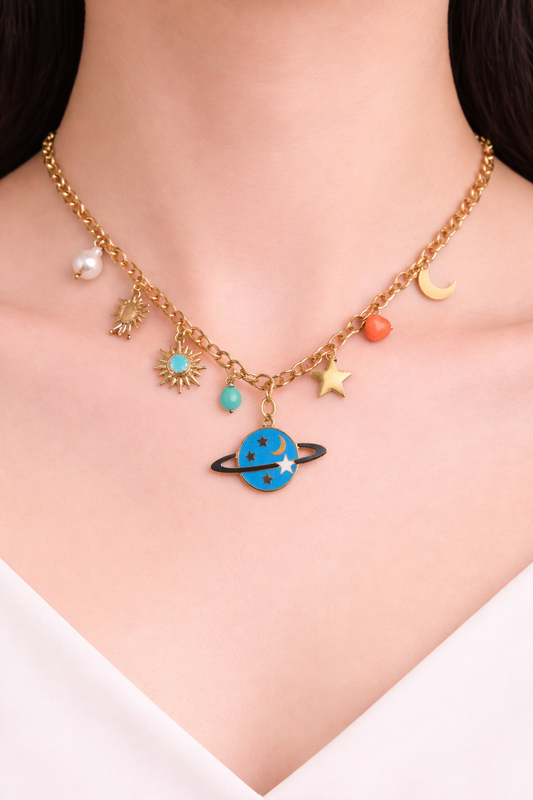 Sun star or planet  show charm necklace for little girls