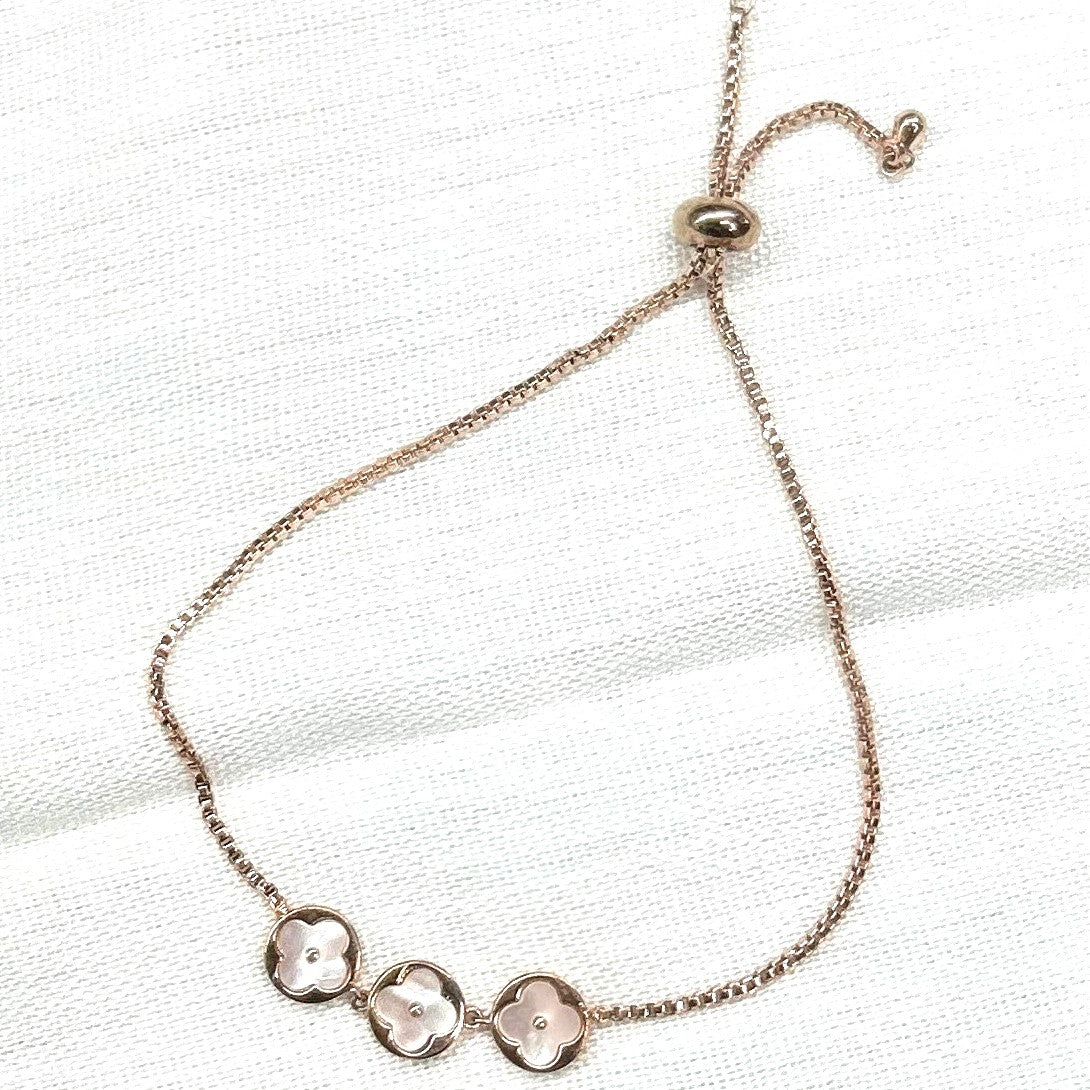 Three flower pearl rose gold bracelet