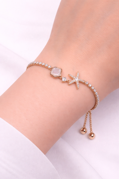 Charming shell & star fish rhinestone crystal rose gold bracelets for girls