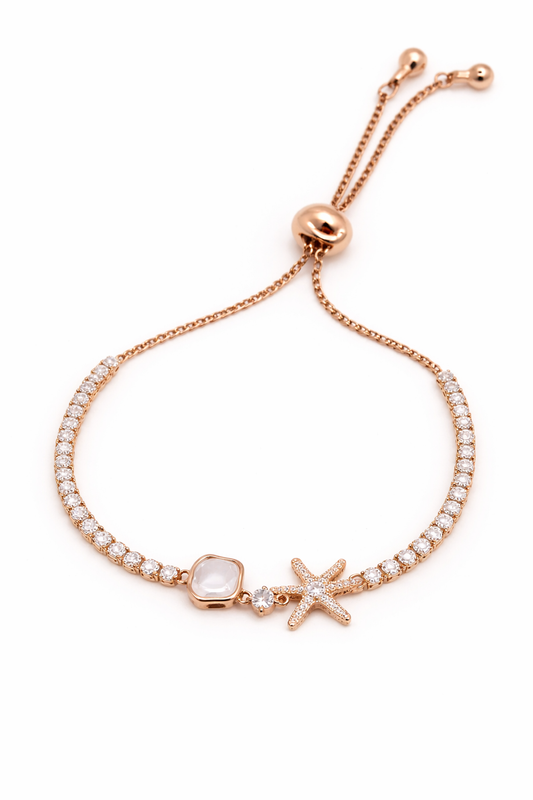 Charming shell & star fish rhinestone crystal rose gold bracelets for girls