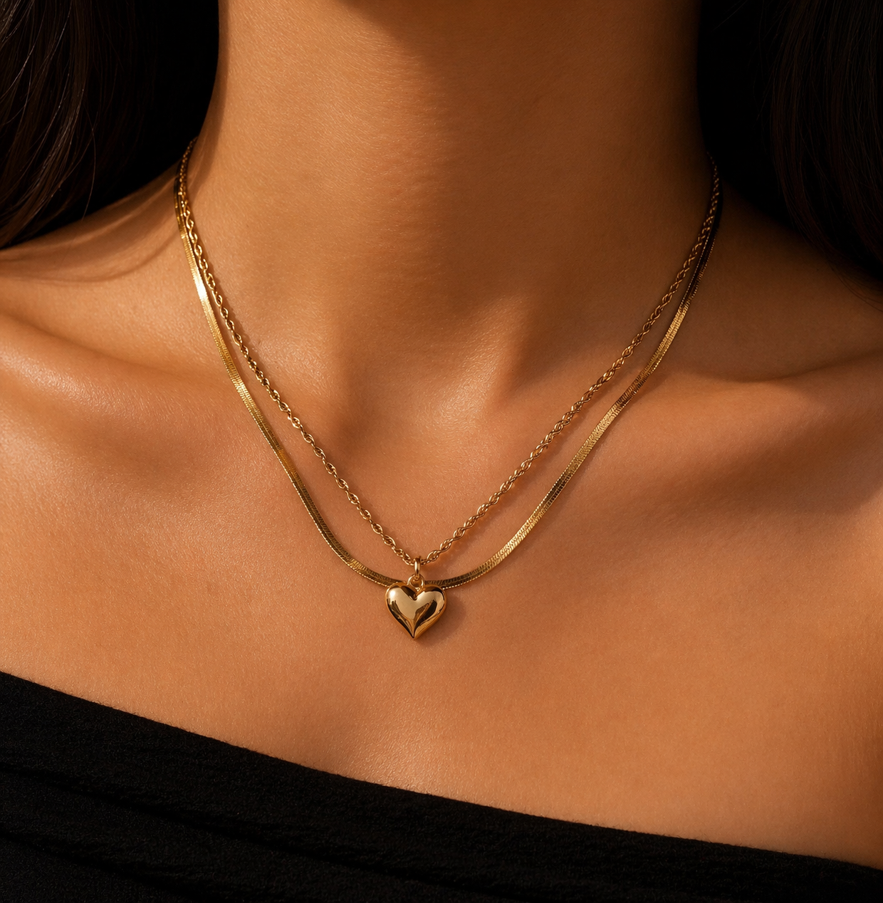 Heart Chain and Layer Snake Necklace