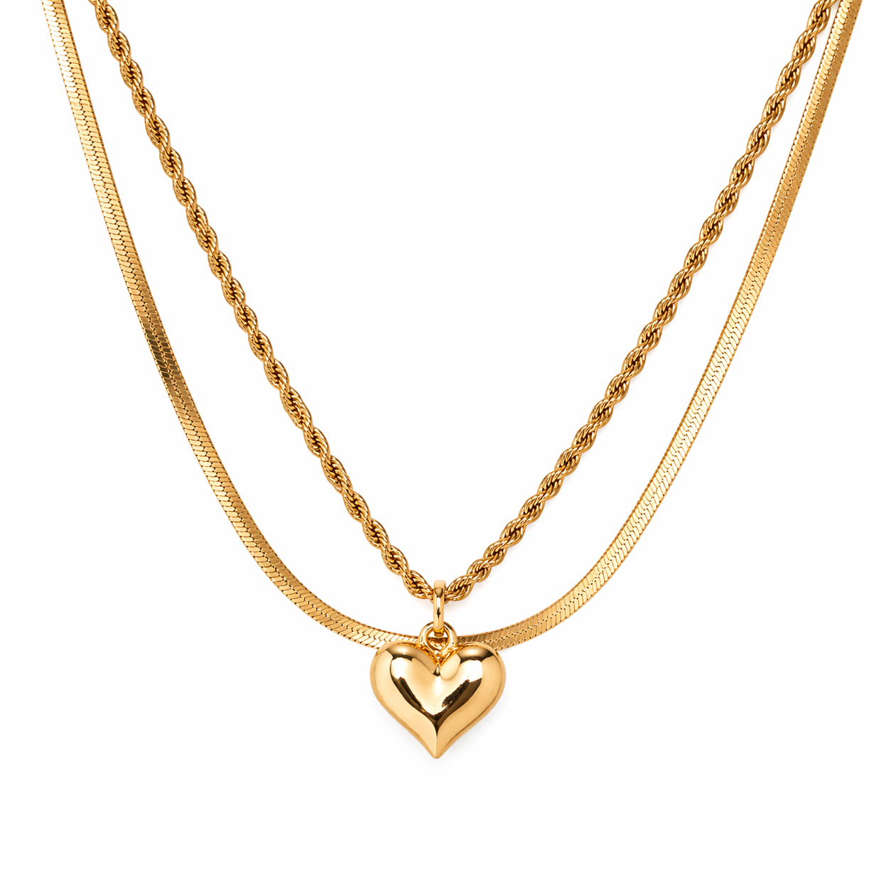 Heart Chain and Layer Snake Necklace