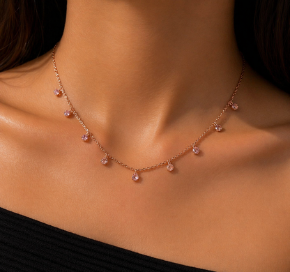 Rose gold plated pink diamonds chain necklace
