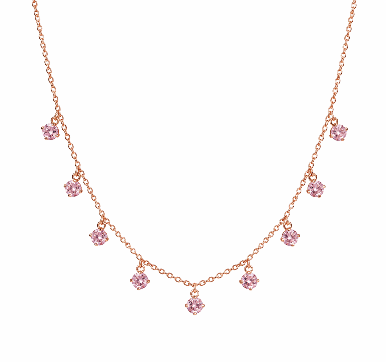 Rose gold plated pink diamonds chain necklace