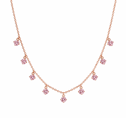 Rose gold plated pink diamonds chain necklace