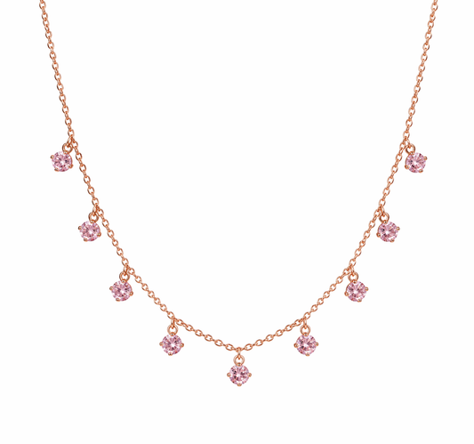 Rose gold plated pink diamonds chain necklace