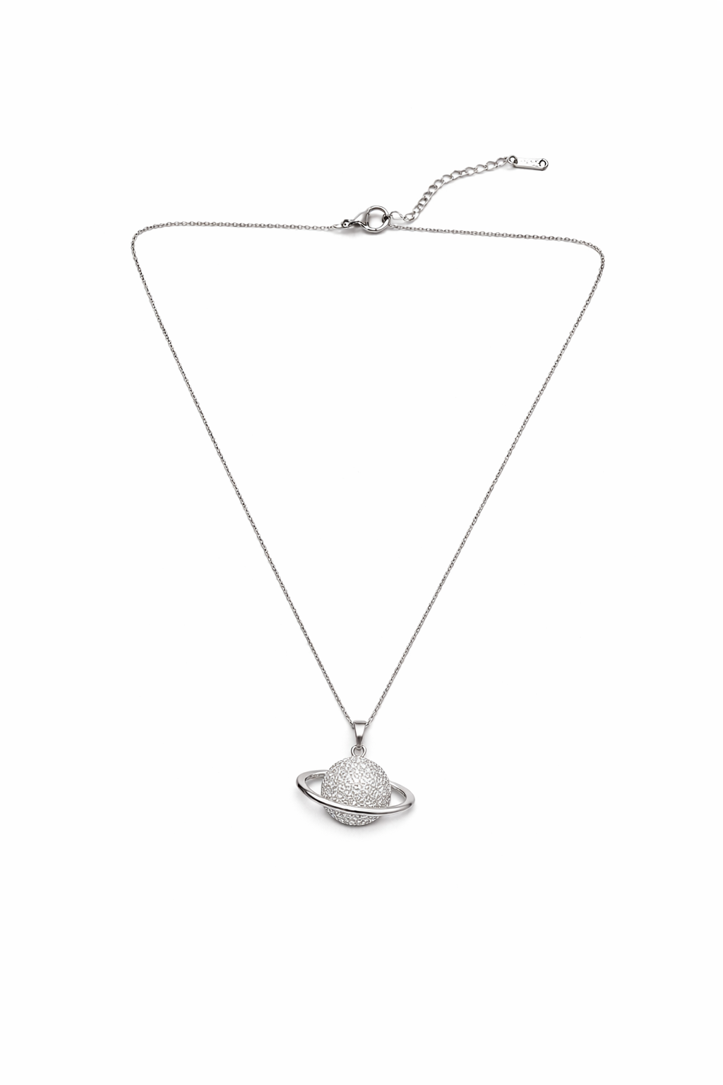 Saturn pendant silver single line necklace