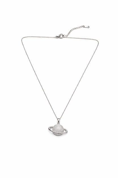 Saturn pendant silver single line necklace