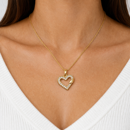 Glossy Gold Heart Pendant Necklace