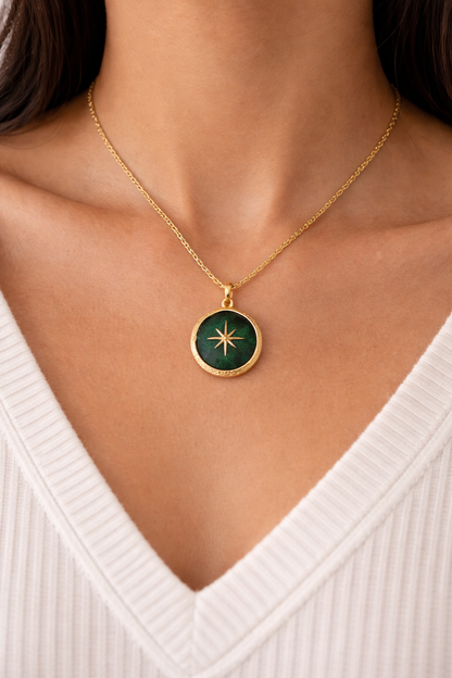 Green Pendant Golden Chain Necklace