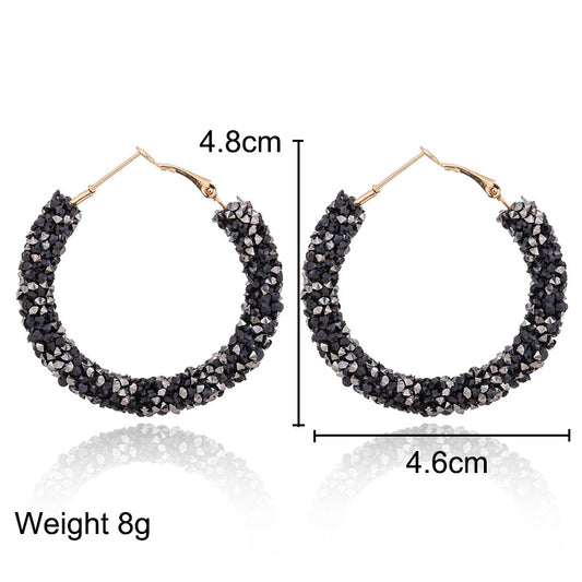 Black crystal hoop earring