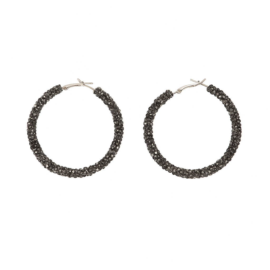 Black crystal hoop earring