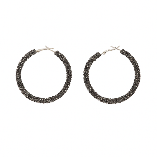 Black crystal hoop earring