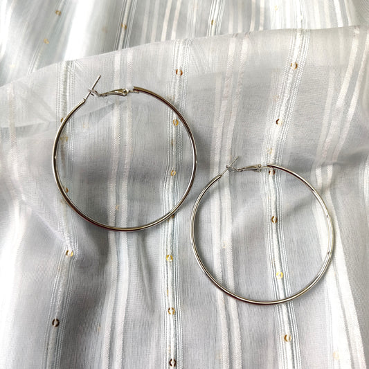 Silver big hoop dangle earring