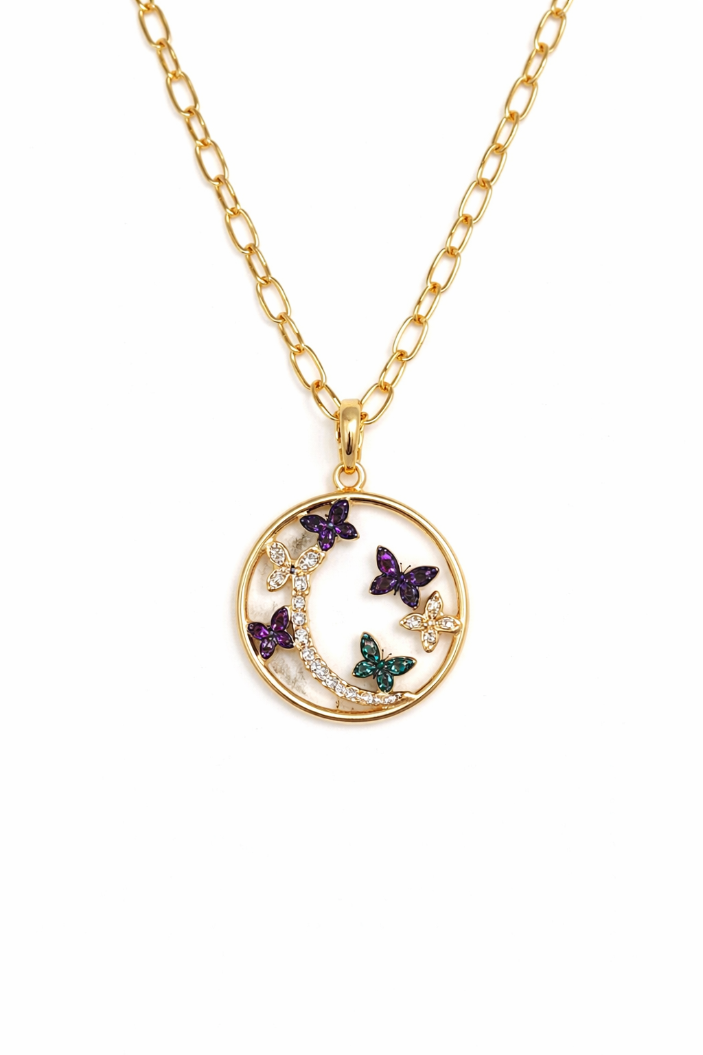 Golden Round Small Multi Butterfly Pendant Chain