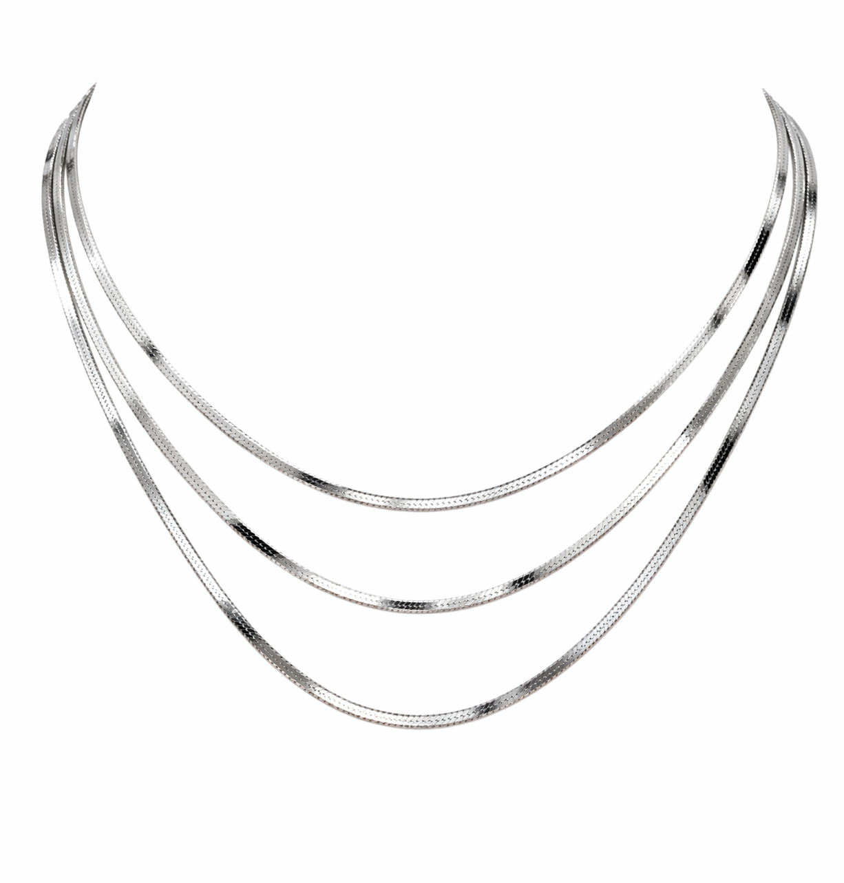 Charming three layer silver chain necklace