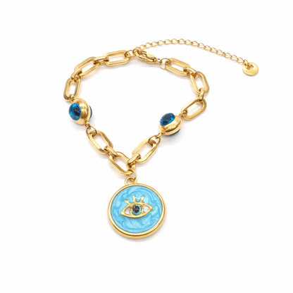 Sea blue colour evil eye gold bracelet
