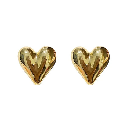 Glossy gold heart earring stud 