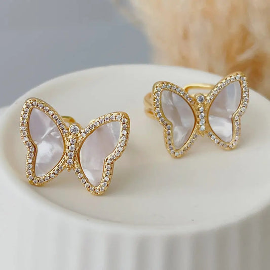 Mother of pearl butterfly gold ring