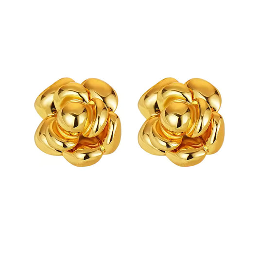 Glossy rose flower gold stud earring