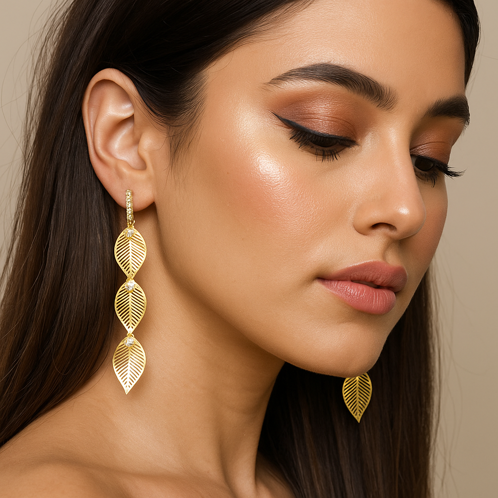 Gold leaf long earring