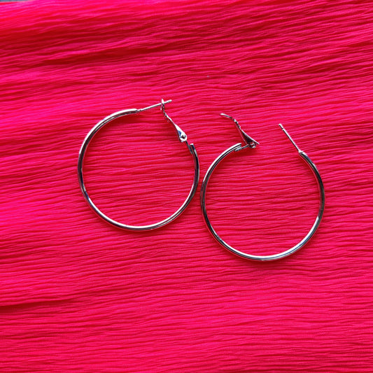 Shiny silver large hoop earring