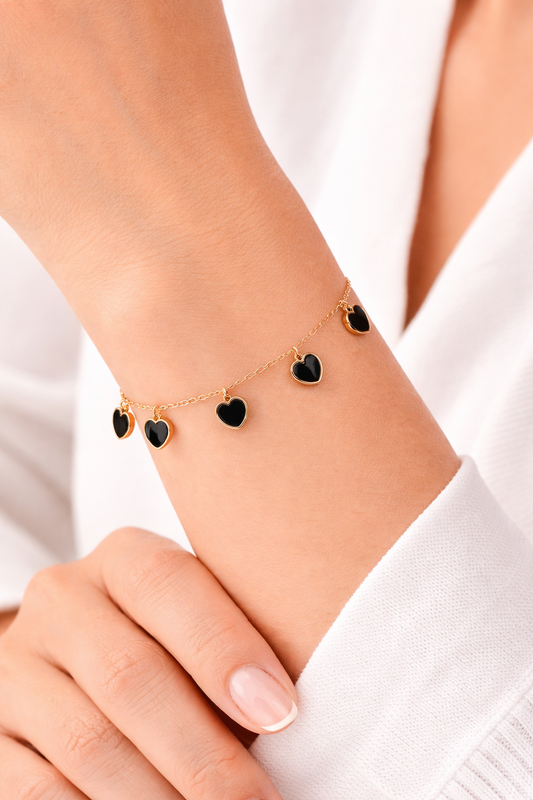 Black Heart hang gold chain bracelet