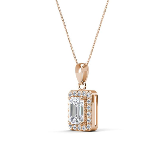 Retangle center diamond pendant with rose gold chain