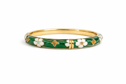 White Flower Design Green Small Kada Bracelet