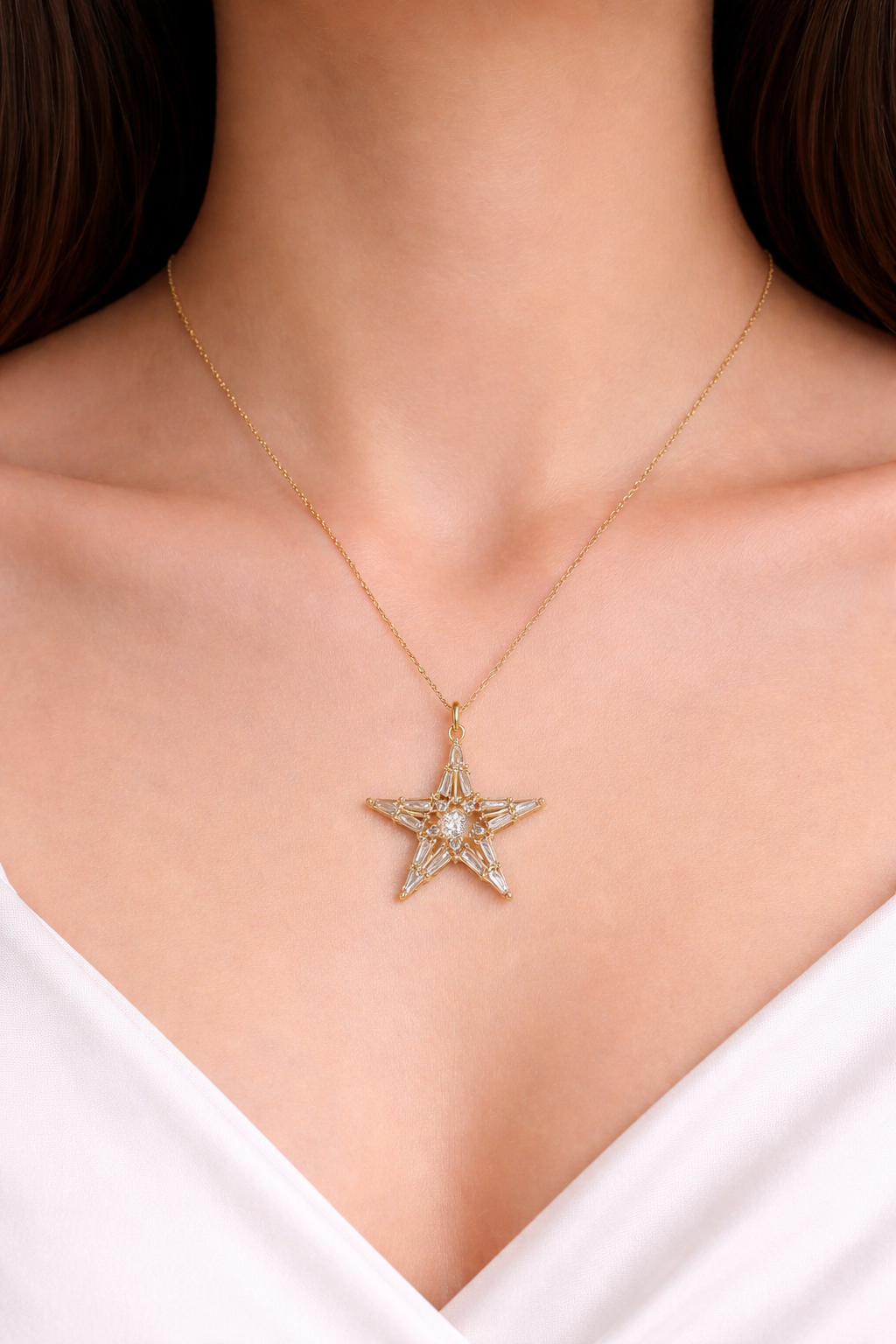 Big Star Pendant Gold Necklace