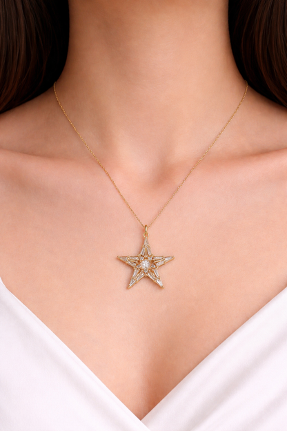 Big Star Pendant Gold Necklace