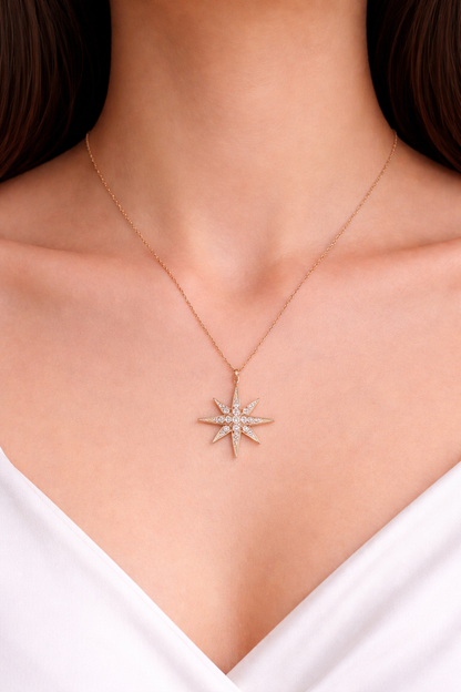 Star Shape Pendant With Rose Gold Necklace