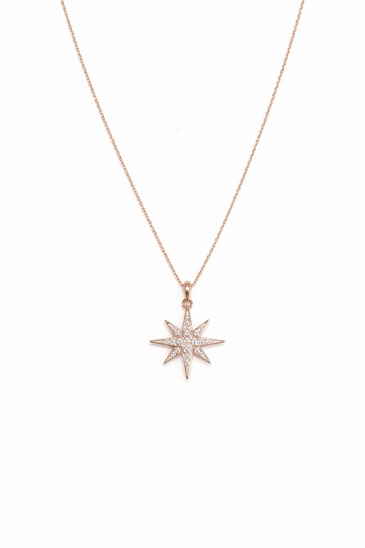 Star Shape Pendant With Rose Gold Necklace