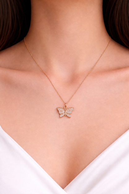 Butterfly Shiny Rose Gold Necklace For Girls