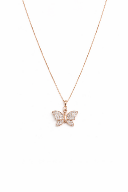 Butterfly Shiny Rose Gold Necklace For Girls